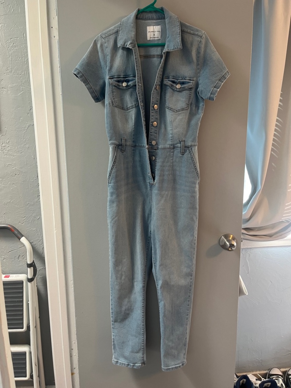 Light Wash Denim Short Sleeve Jumpsuit